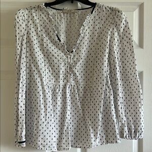 White and Navy Polka Dot Women's Top